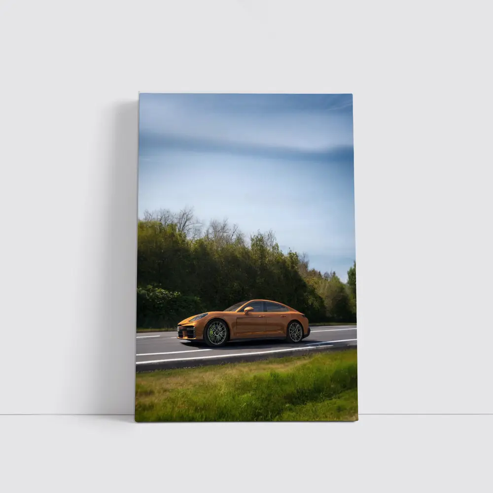 Porsche Panamera Orange on Open Road – Wall Art