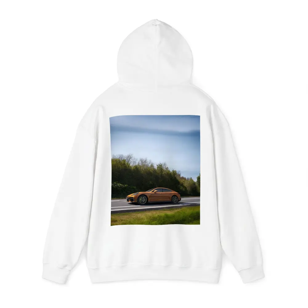 Porsche Panamera Orange on Open Road – Hoodies