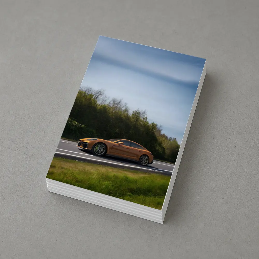 Porsche Panamera Orange on Open Road – Postcards