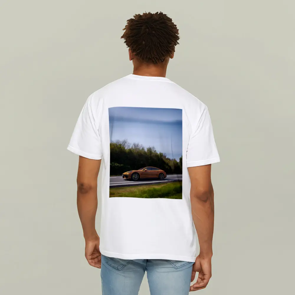 Porsche Panamera Orange on Open Road – T-Shirts