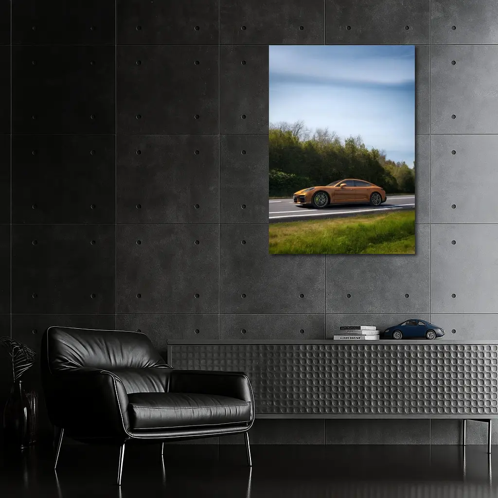 Porsche Panamera Orange on Open Road – Wall Art