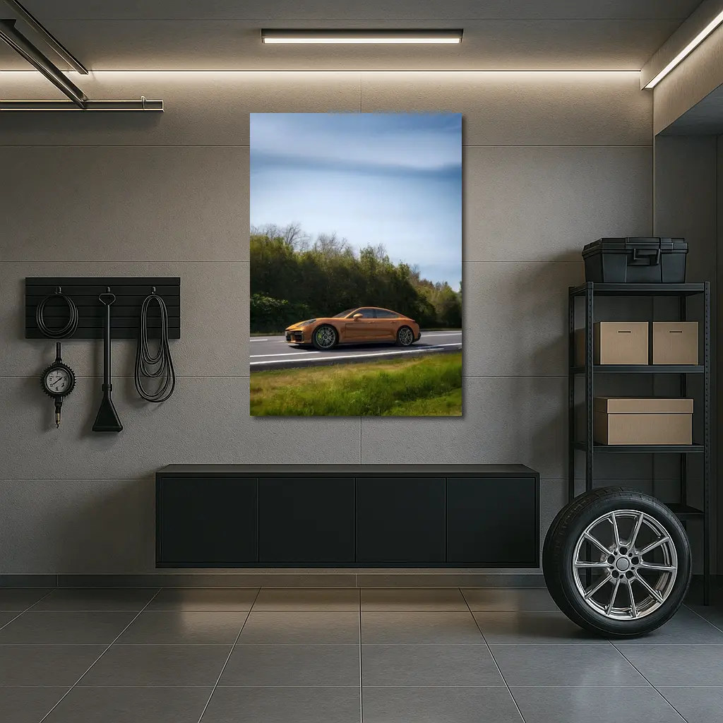 Porsche Panamera Orange on Open Road – Wall Art