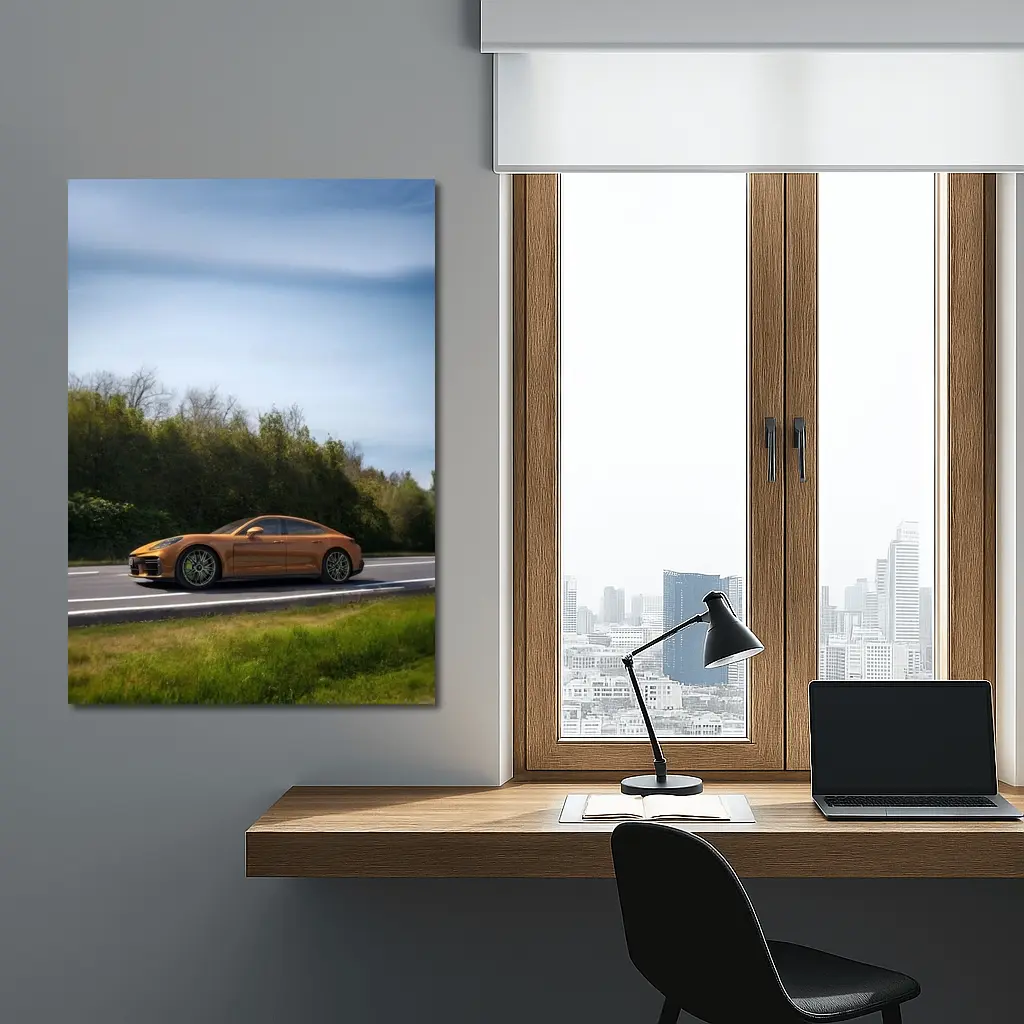 Porsche Panamera Orange on Open Road – Wall Art