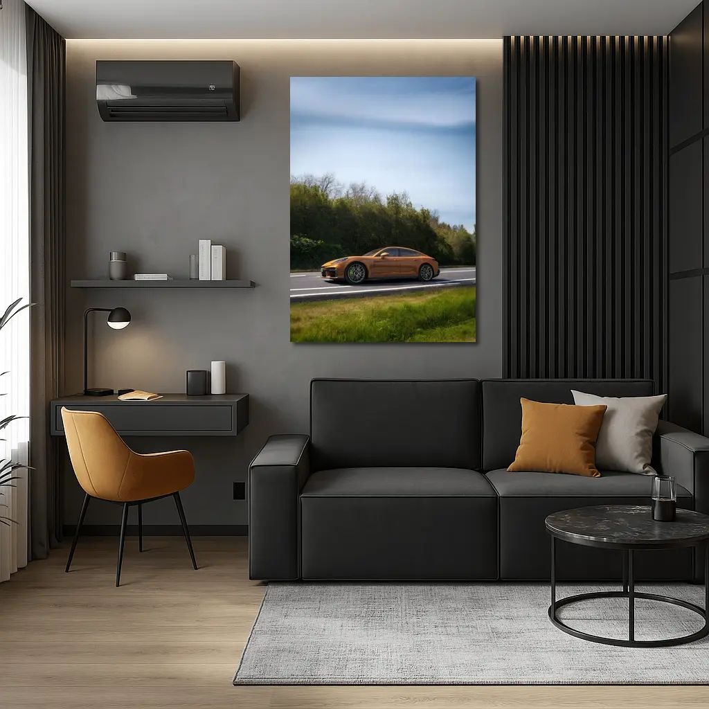 Porsche Panamera Orange on Open Road – Wall Art