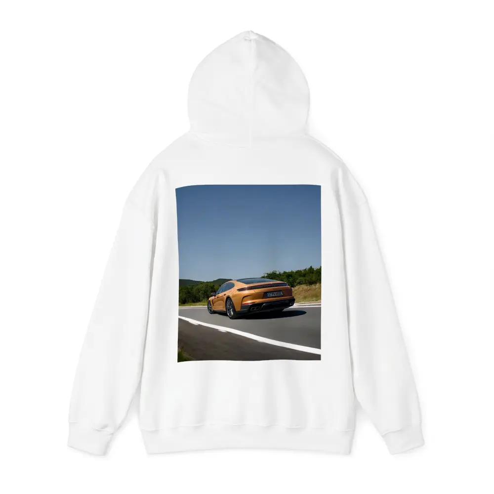 Porsche Panamera Orange On Open Road – Hoodies