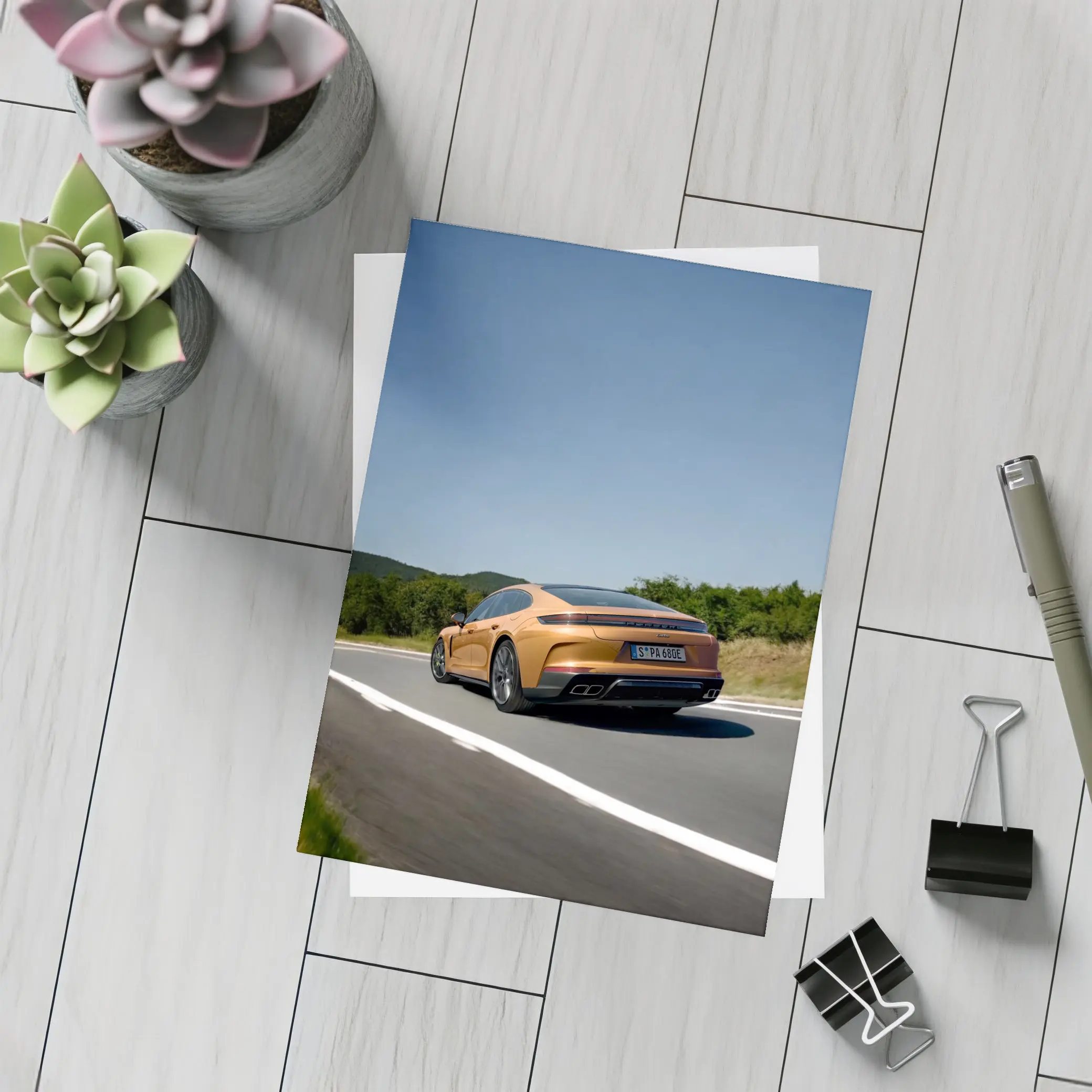 Porsche Panamera Orange On Open Road – Postcards