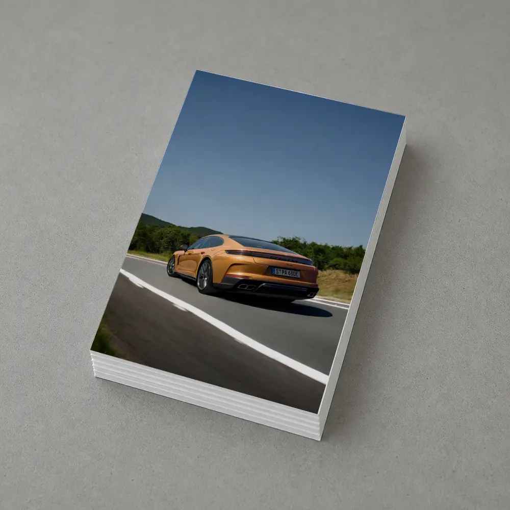 Porsche Panamera Orange On Open Road – Postcards