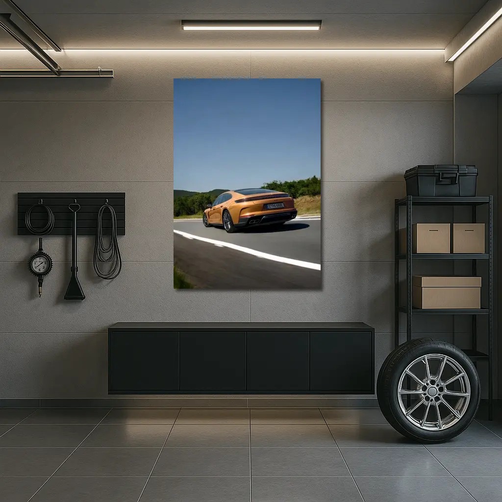 Porsche Panamera Orange On Open Road – Wall Art