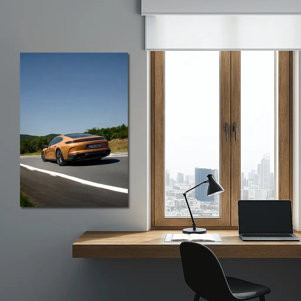 Porsche Panamera Orange On Open Road – Wall Art