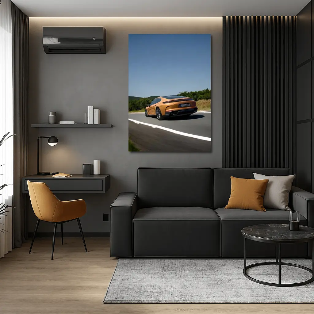 Porsche Panamera Orange On Open Road – Wall Art