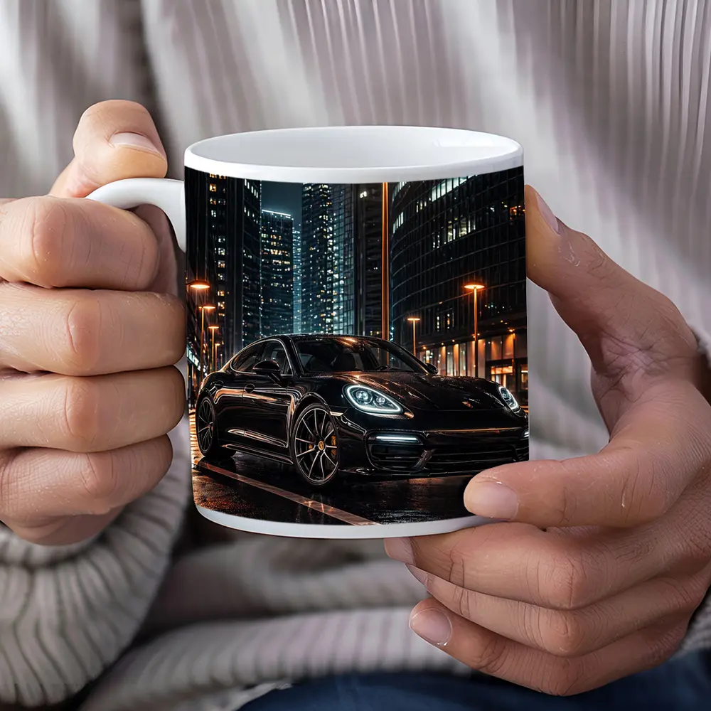Porsche Panamera Black City Night Streets – Mugs