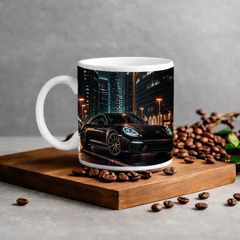 Porsche Panamera Black City Night Streets – Mugs
