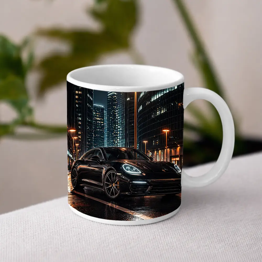 Porsche Panamera Black City Night Streets – Mugs