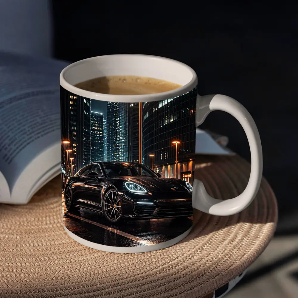 Porsche Panamera Black City Night Streets – Mugs