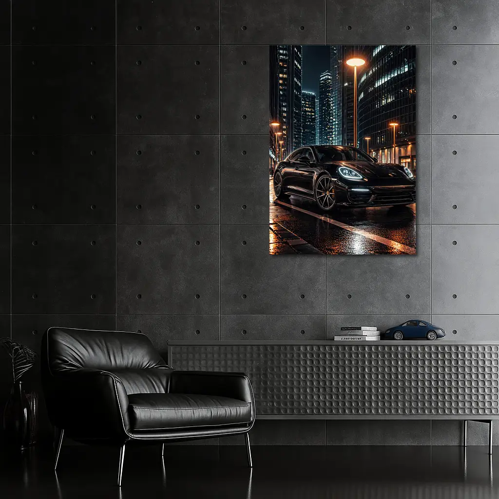 Porsche Panamera Black City Night Streets – Wall Art