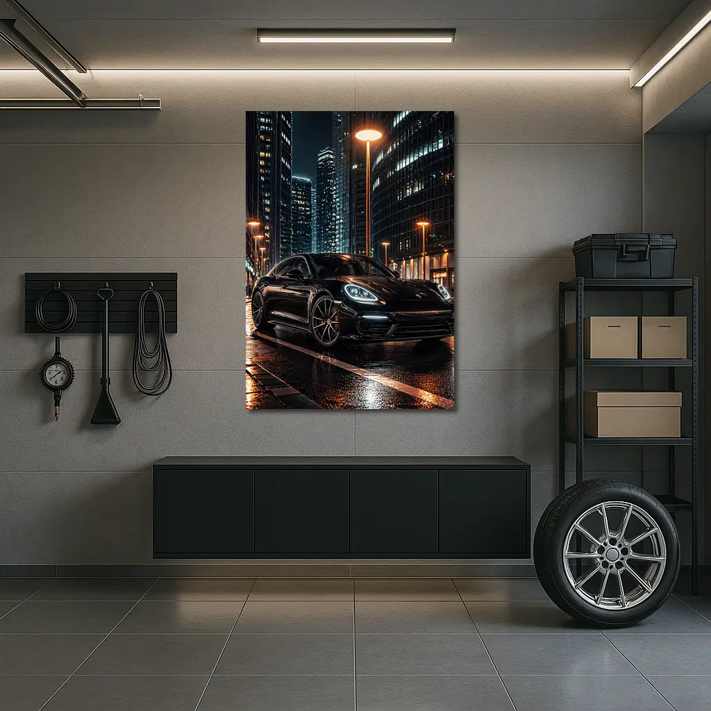 Porsche Panamera Black City Night Streets – Wall Art