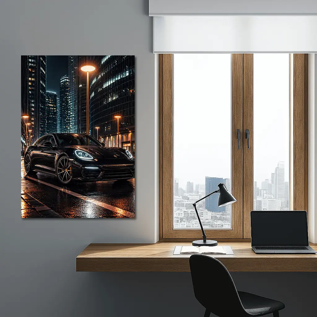 Porsche Panamera Black City Night Streets – Wall Art