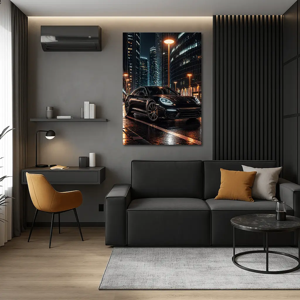 Porsche Panamera Black City Night Streets – Wall Art