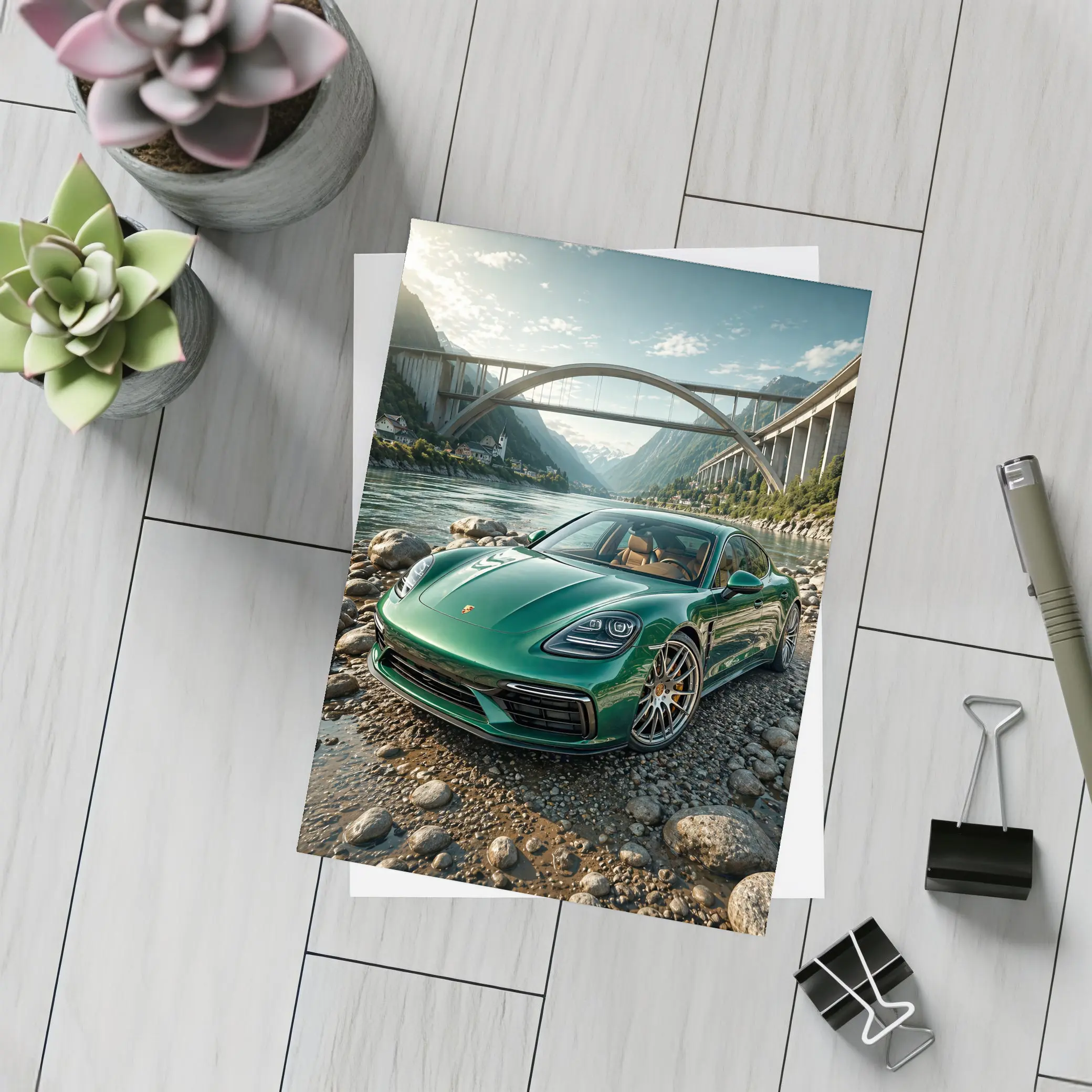 Porsche Panamera Green By Mountain River – Postcards