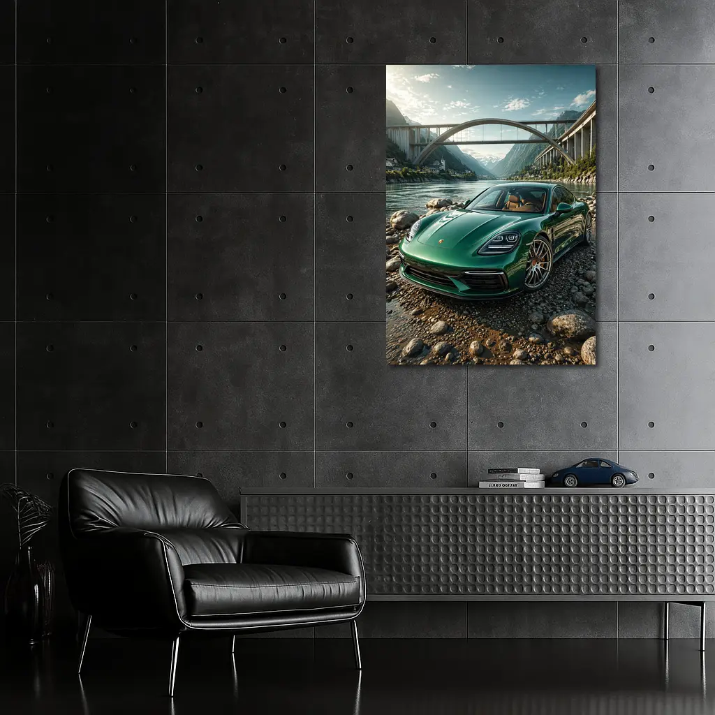 Porsche Panamera Green By Mountain River – Wall Art
