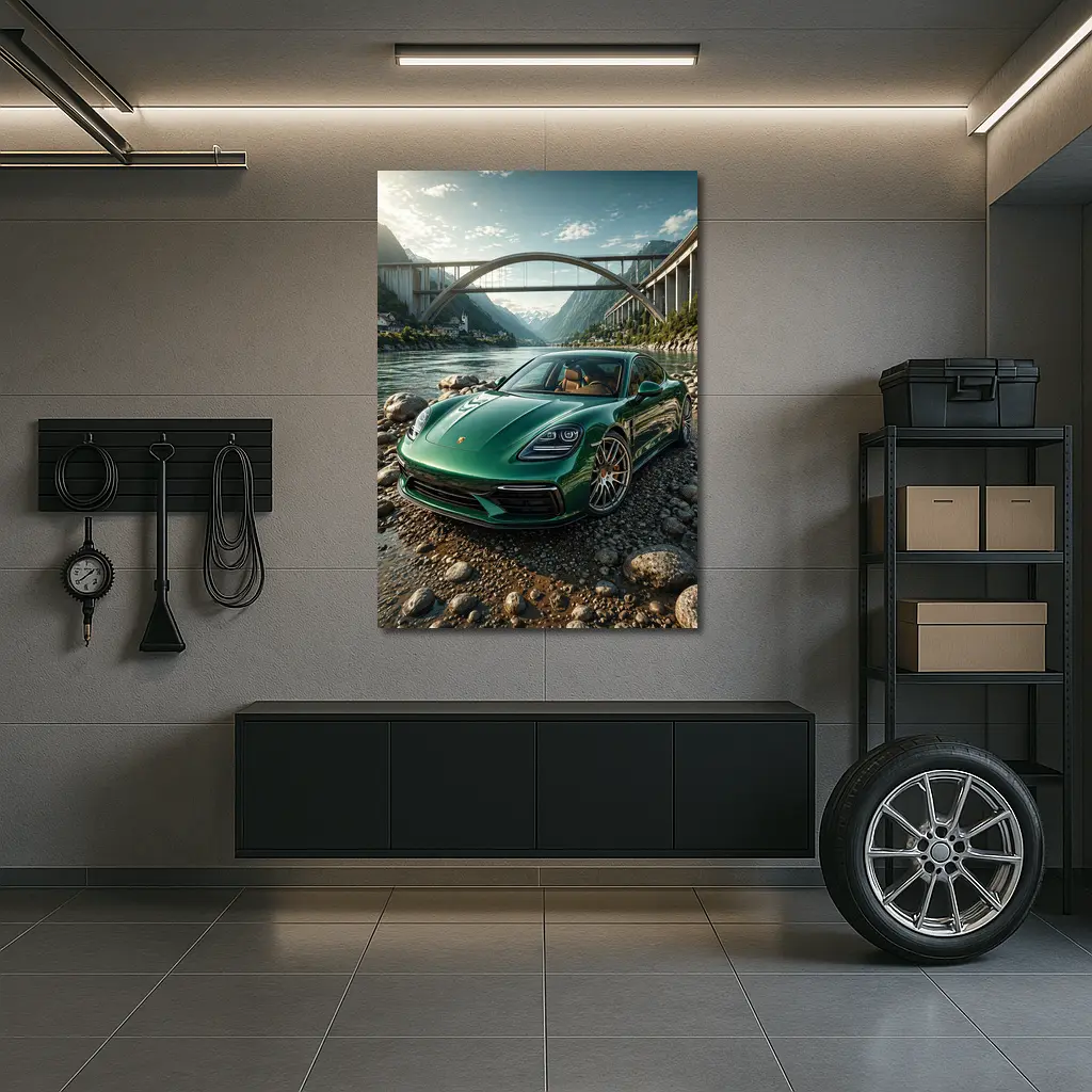 Porsche Panamera Green By Mountain River – Wall Art