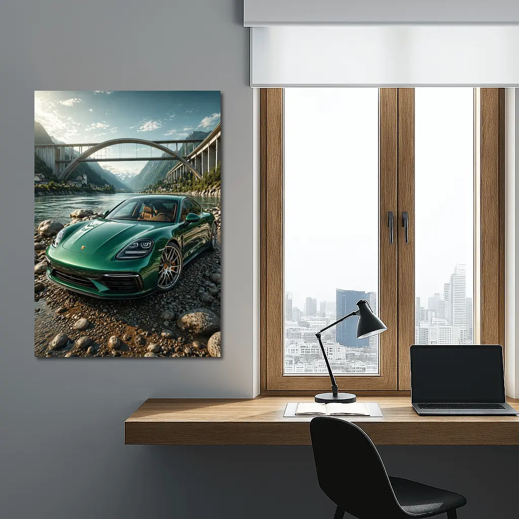 Porsche Panamera Green By Mountain River – Wall Art