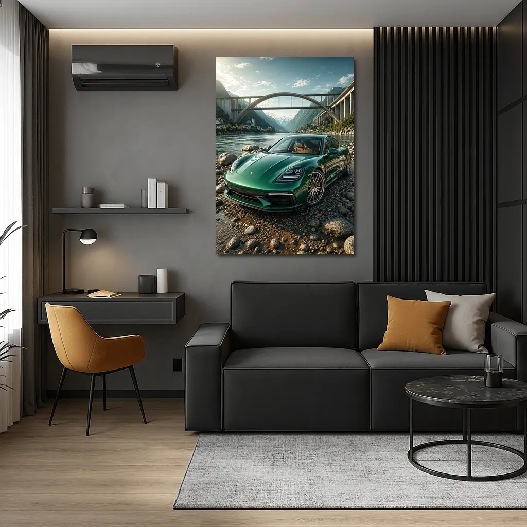 Porsche Panamera Green By Mountain River – Wall Art