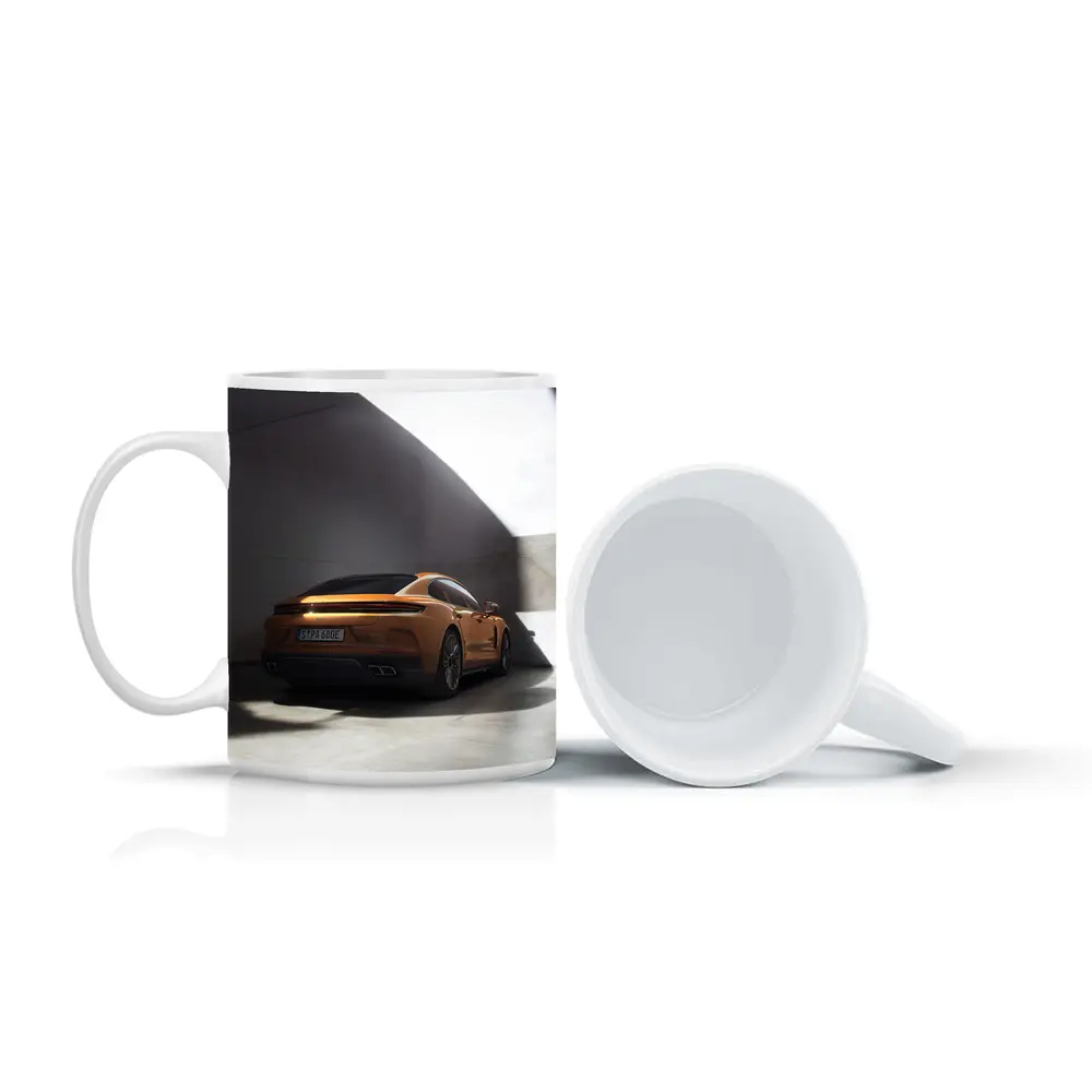 Porsche Panamera Orange Studio Garage Shot – Mugs