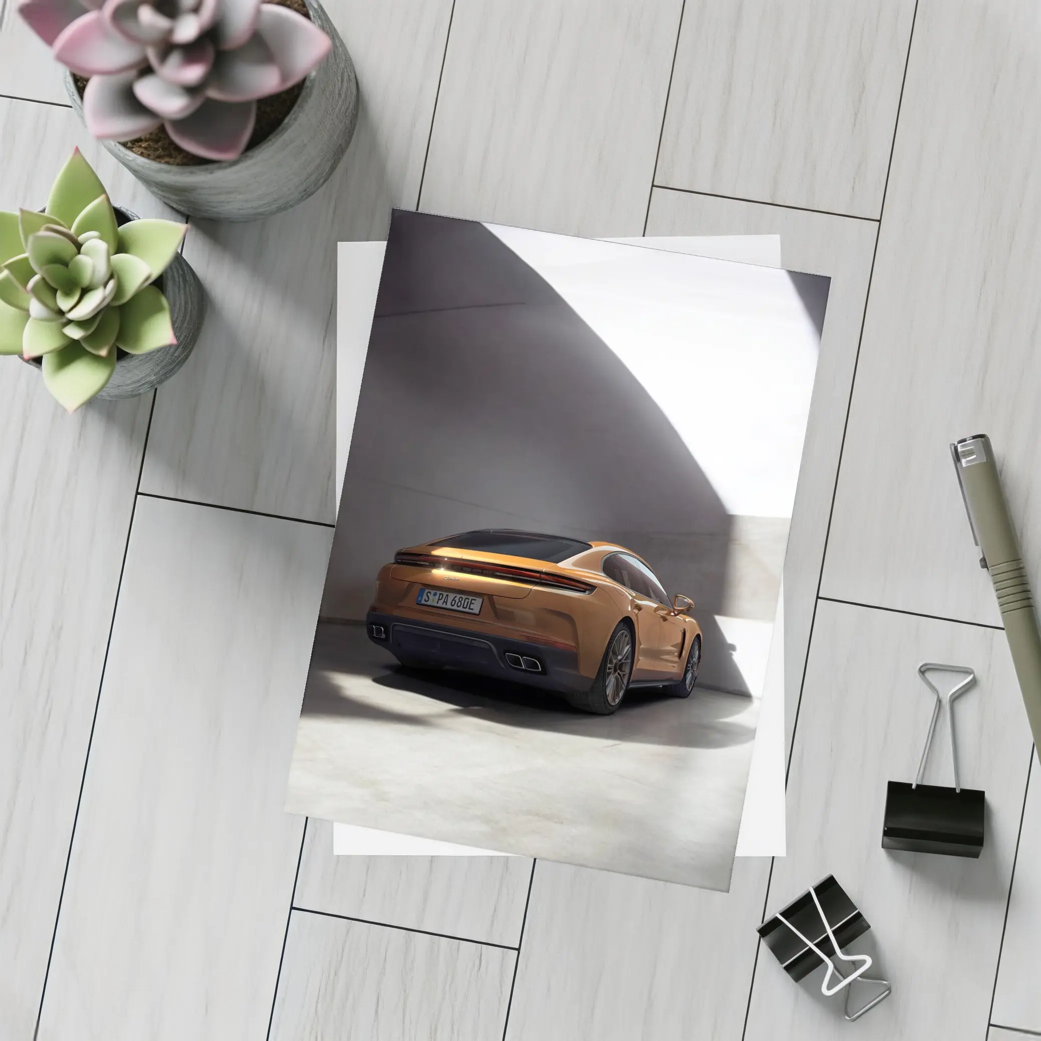 Porsche Panamera Orange Studio Garage Shot – Postcards