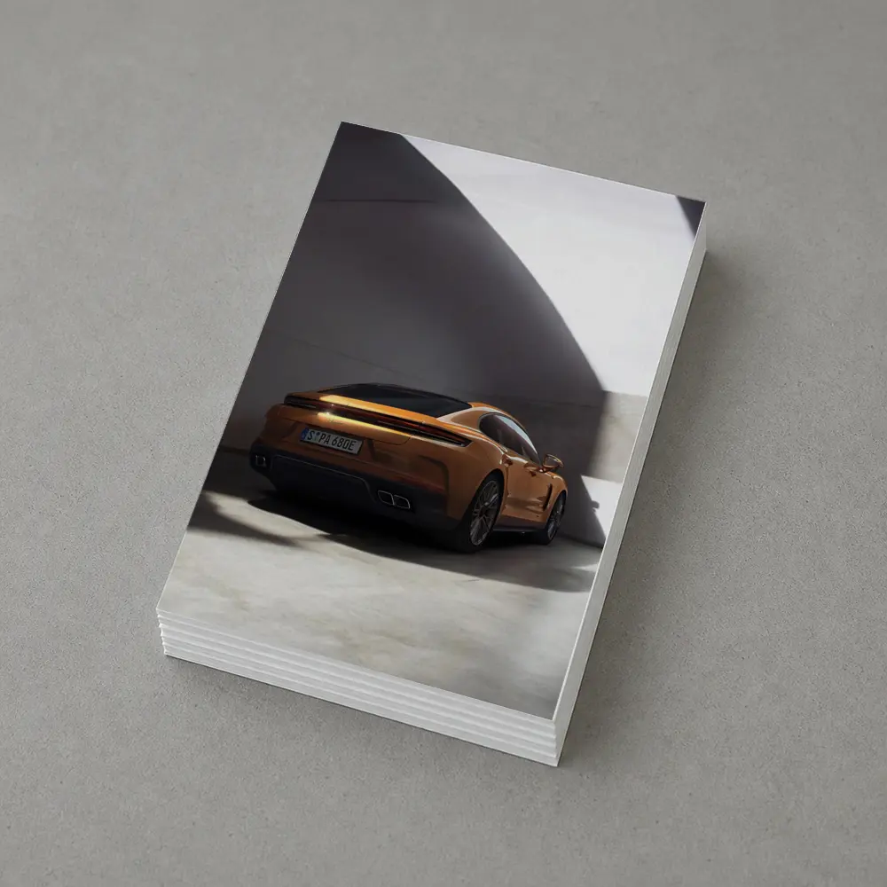Porsche Panamera Orange Studio Garage Shot – Postcards