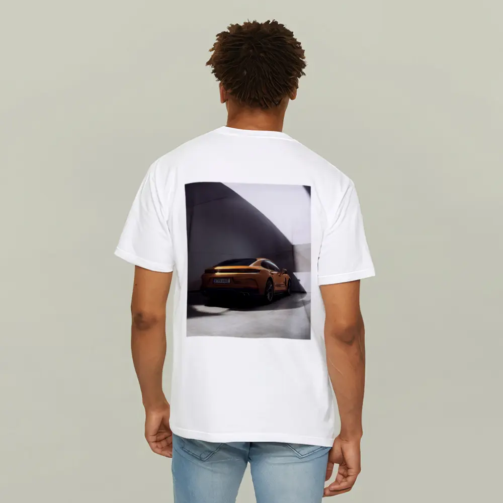 Porsche Panamera Orange Studio Garage Shot – T-Shirts