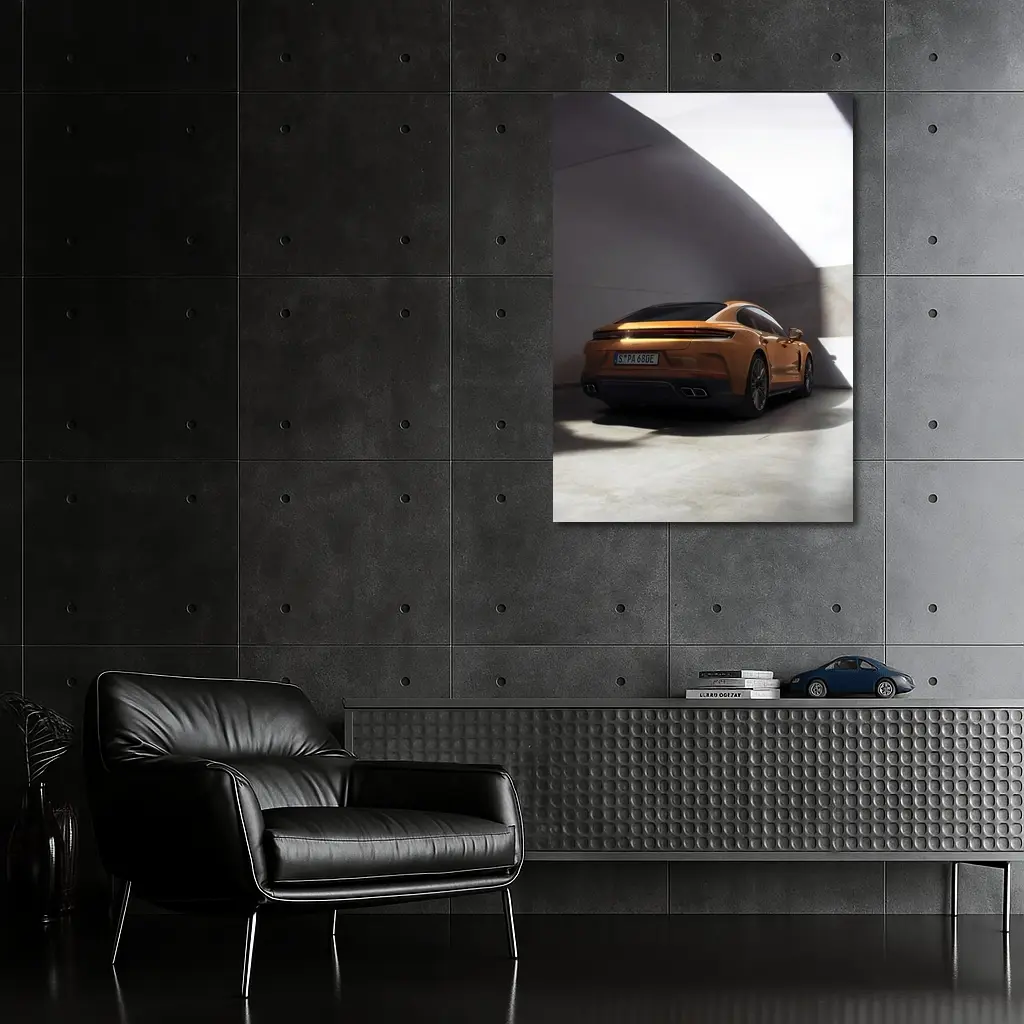 Porsche Panamera Orange Studio Garage Shot – Wall Art