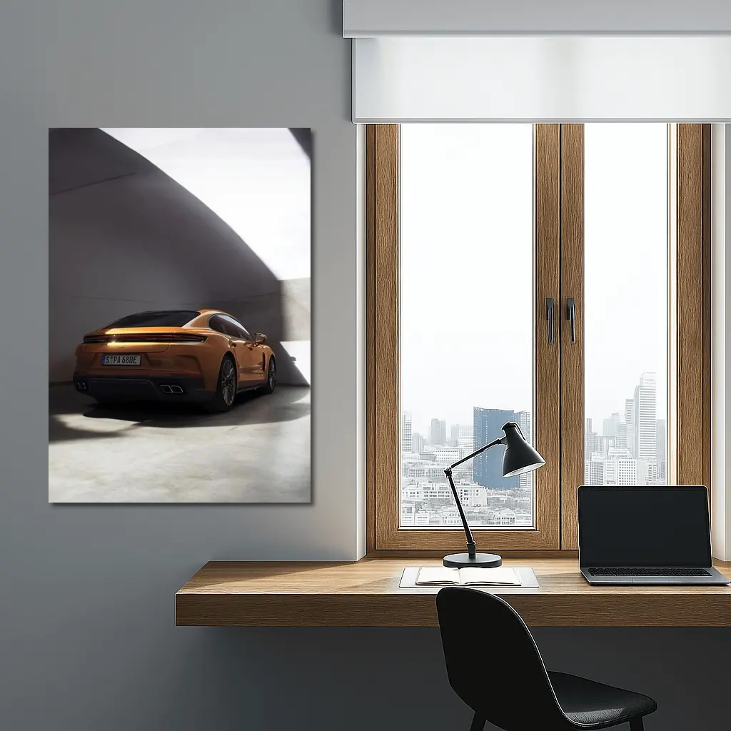 Porsche Panamera Orange Studio Garage Shot – Wall Art