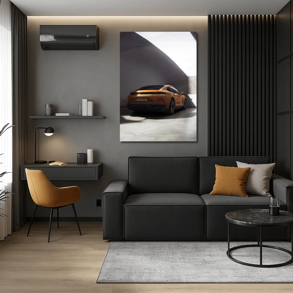 Porsche Panamera Orange Studio Garage Shot – Wall Art