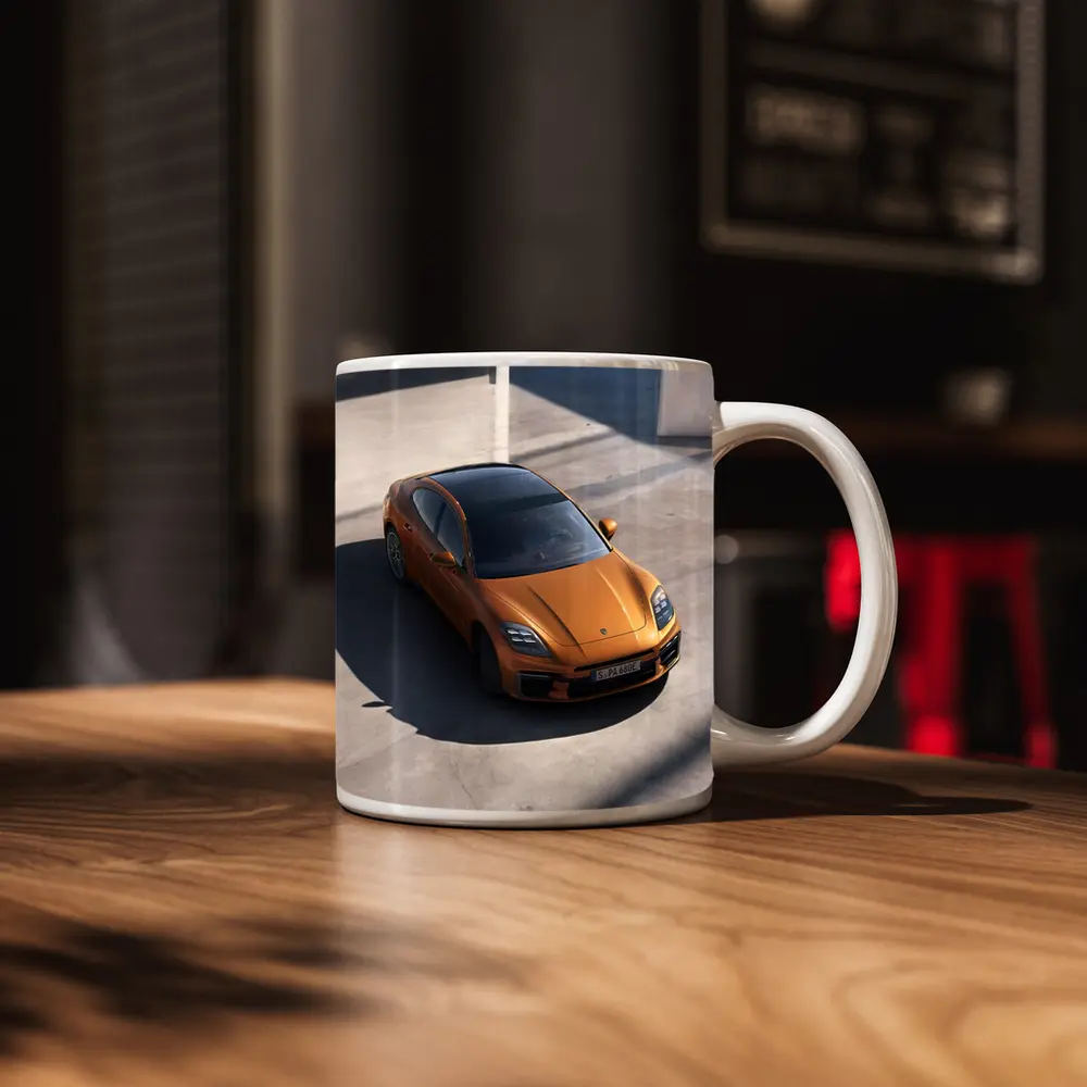 Porsche Panamera Orange Minimal Parking Setting – Mugs