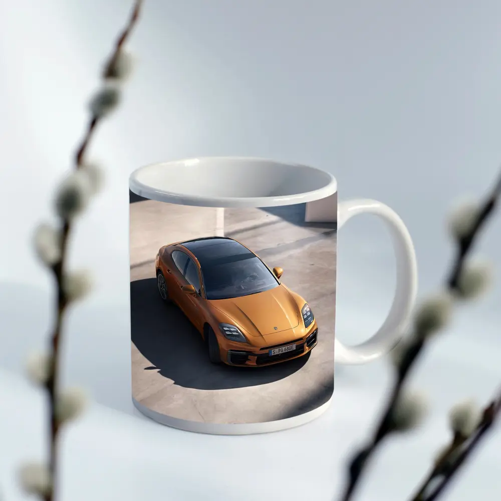 Porsche Panamera Orange Minimal Parking Setting – Mugs