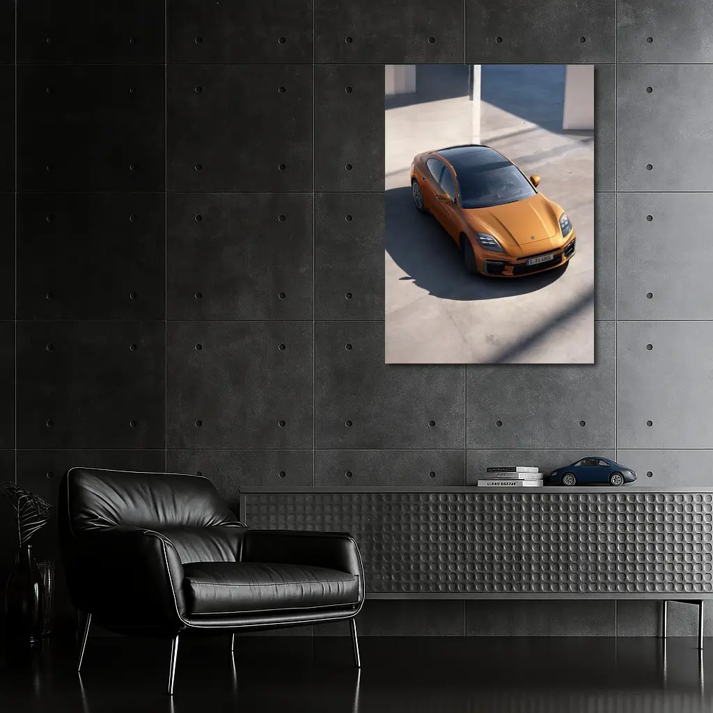 Porsche Panamera Orange Minimal Parking Setting – Wall Art