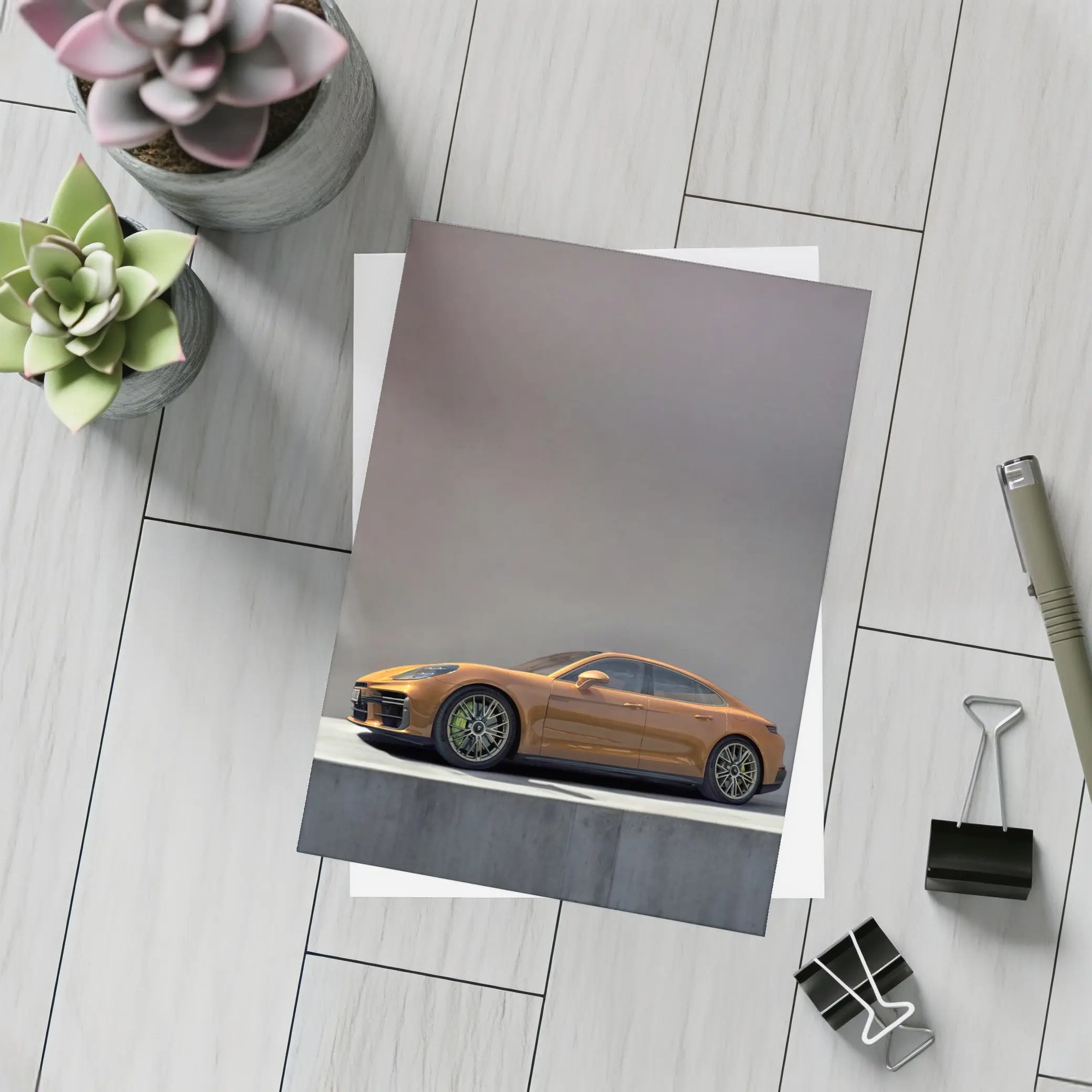 Porsche Panamera Orange Studio Clean Background – Postcards