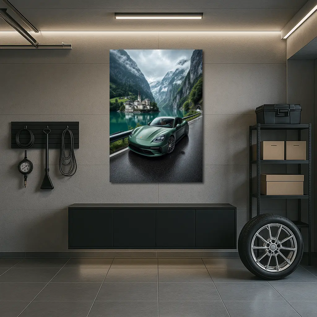 Porsche Panamera Green Mountain Lake Road – Wall Art