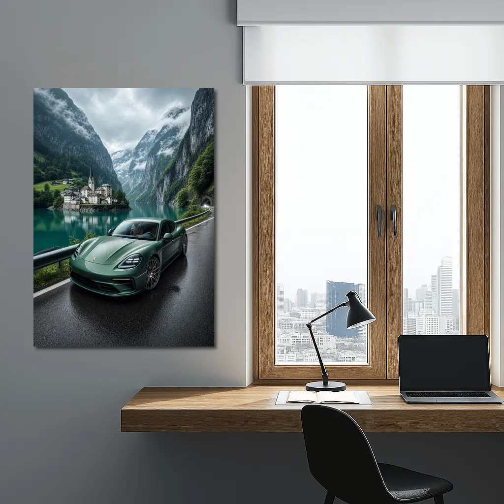 Porsche Panamera Green Mountain Lake Road – Wall Art