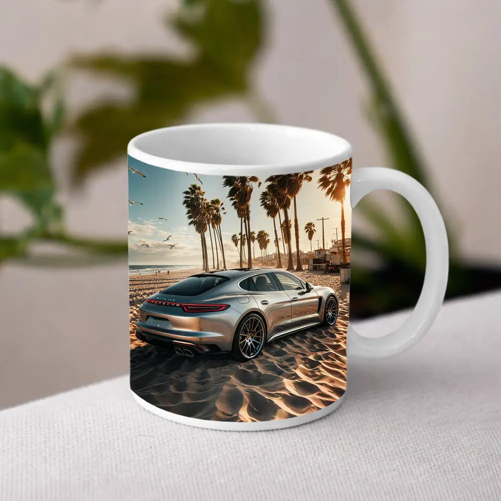 Porsche Panamera Silver Beach Palm Trees – Mugs