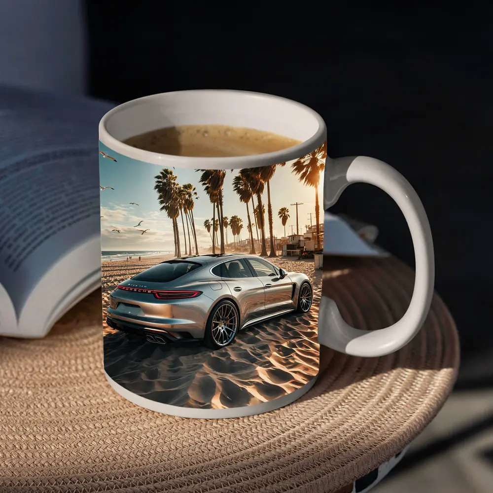 Porsche Panamera Silver Beach Palm Trees – Mugs