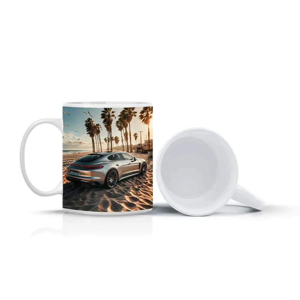Porsche Panamera Silver Beach Palm Trees – Mugs