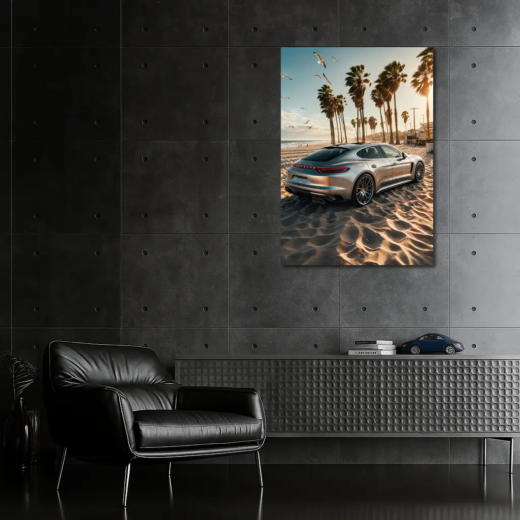 Porsche Panamera Silver Beach Palm Trees – Wall Art