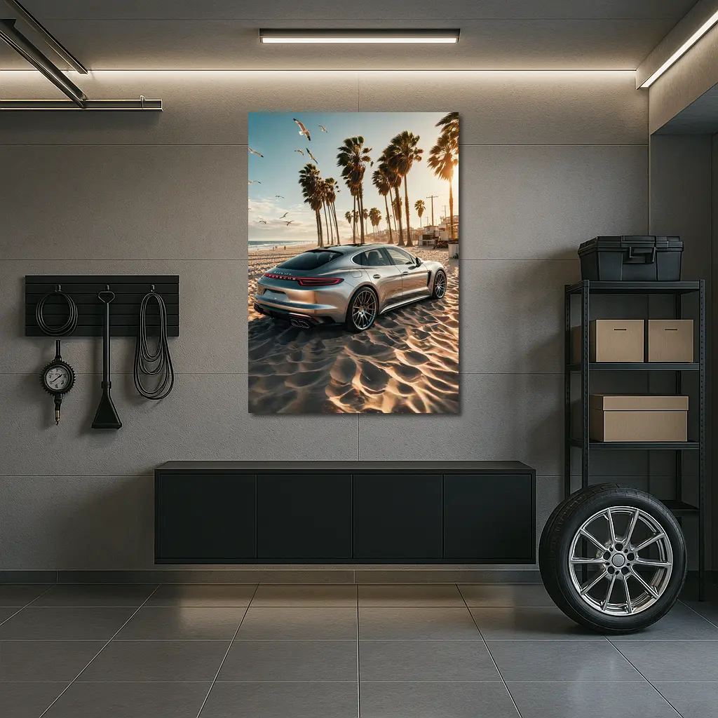 Porsche Panamera Silver Beach Palm Trees – Wall Art