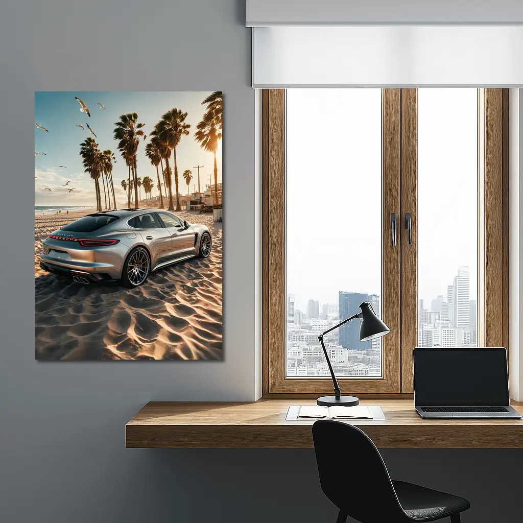Porsche Panamera Silver Beach Palm Trees – Wall Art