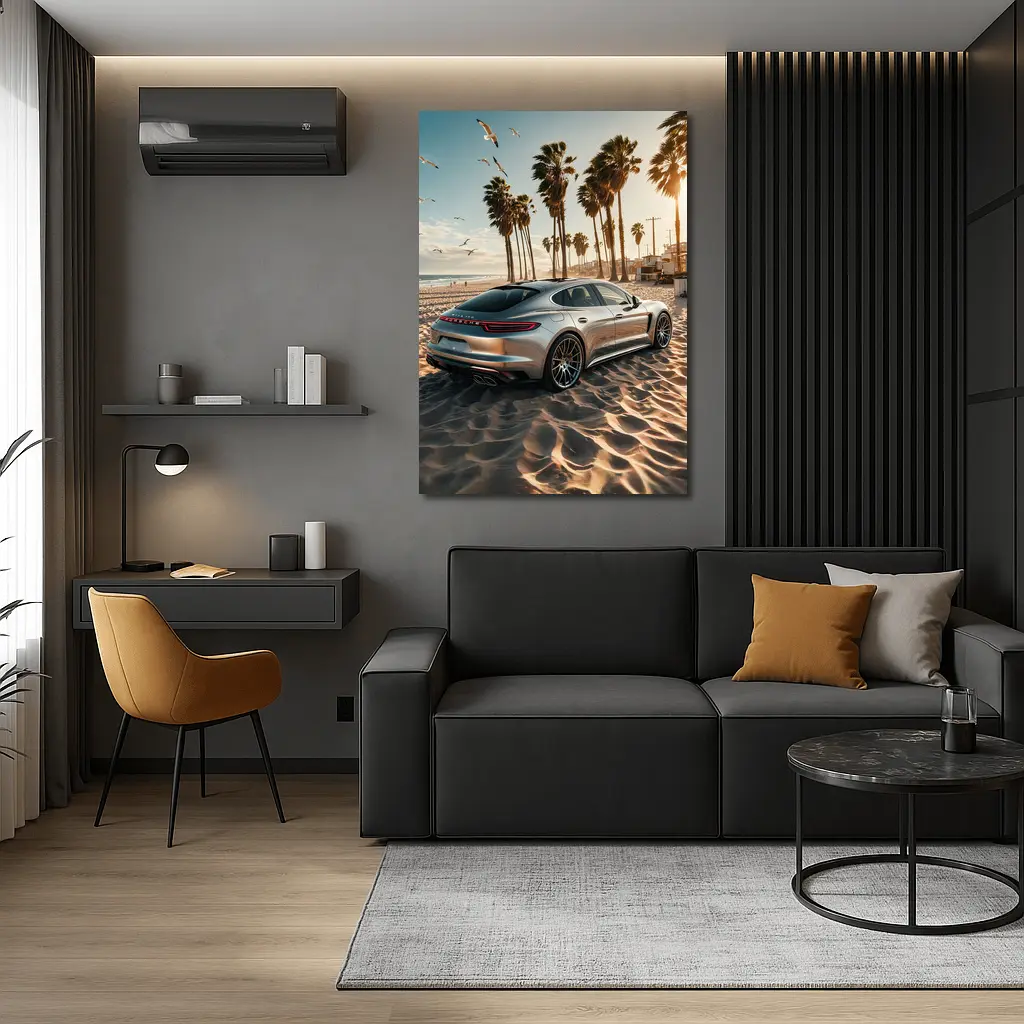 Porsche Panamera Silver Beach Palm Trees – Wall Art
