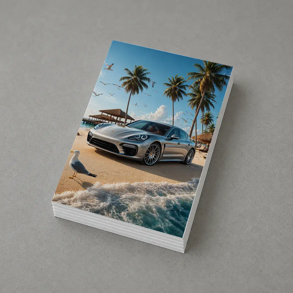 Porsche Panamera Parked On Tropical Beach – Postcards