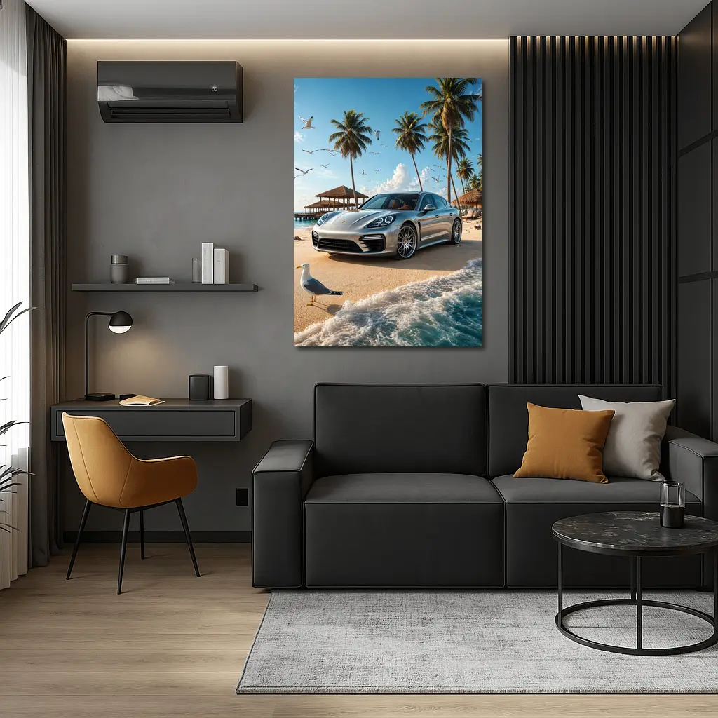 Porsche Panamera Parked On Tropical Beach – Wall Art