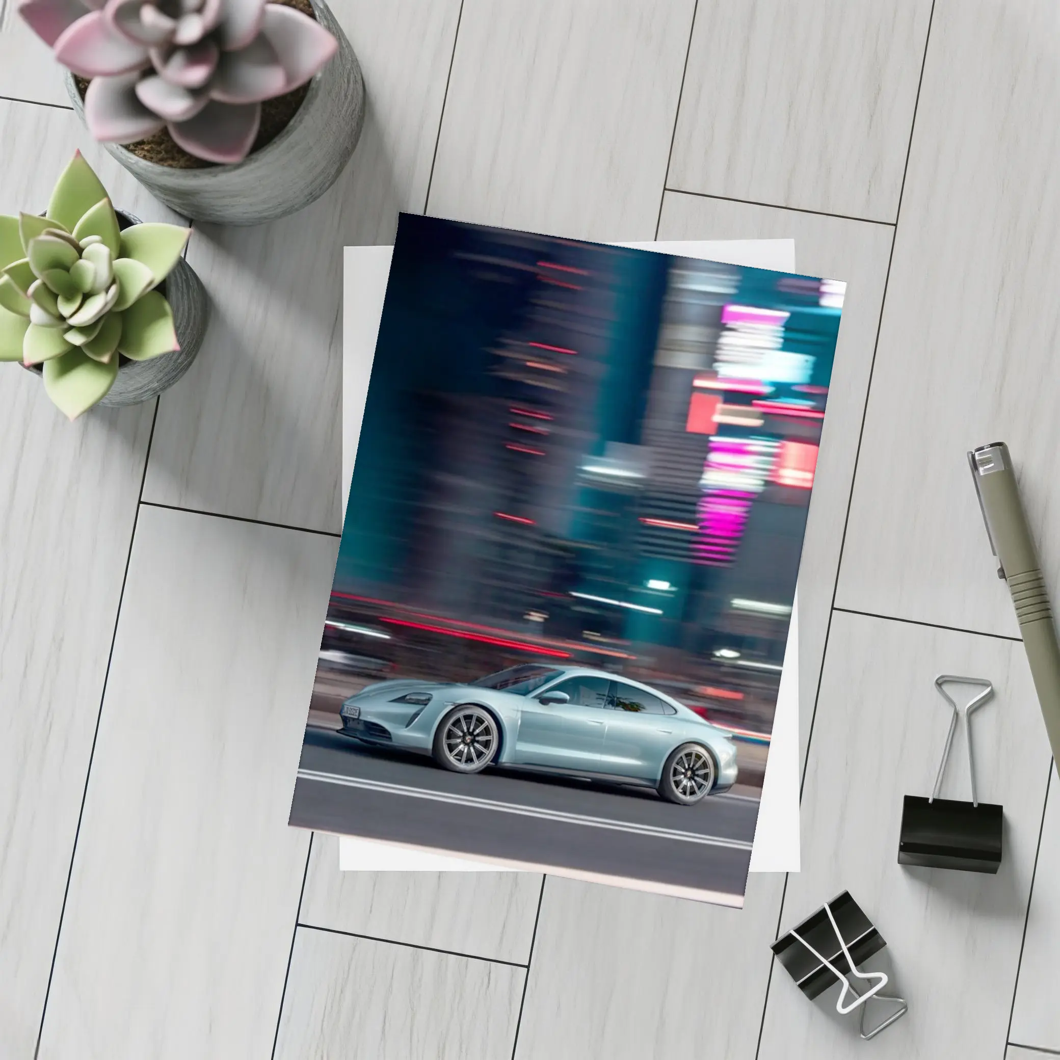 Porsche Taycan City Night Neon Speed – Postcards